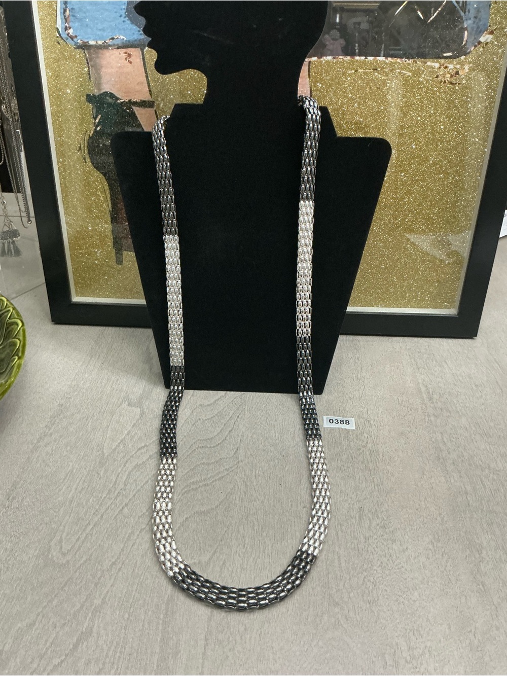 Silver and Black Two-Tone Long Chain Necklace